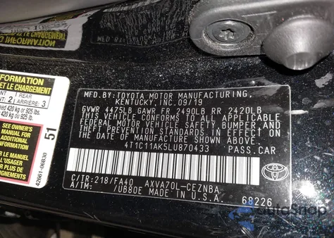 2020 Toyota Camry Le из США, поврежденный, VIN 4T1C11AK5LU870433